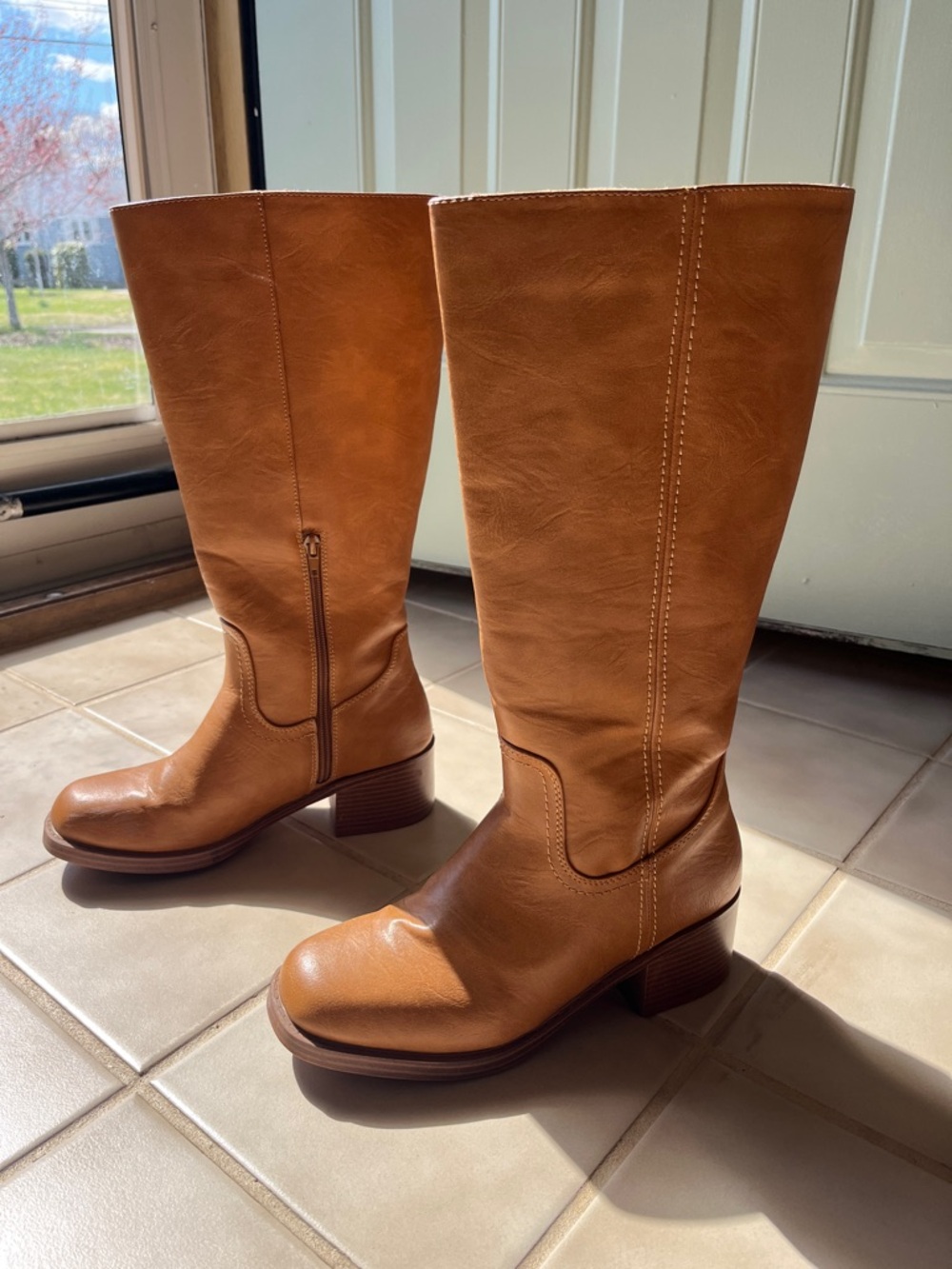 Haute Hippie Classic Tall Women's Camel Leather Heeled Boots Frye Look Alike